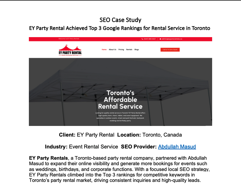 SEO Case Study - Ey Party Rentals